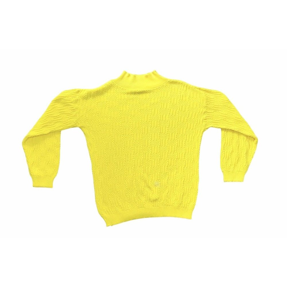Vintage Turtle Neck Susan Melizan Lemon Yellow Sweater 100% Cotton Knit Large - Picture 2 of 5